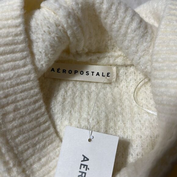 Aeropostale M Ivory Chunky Knit Hooded Sweater front Pocket - Picture 10 of 12